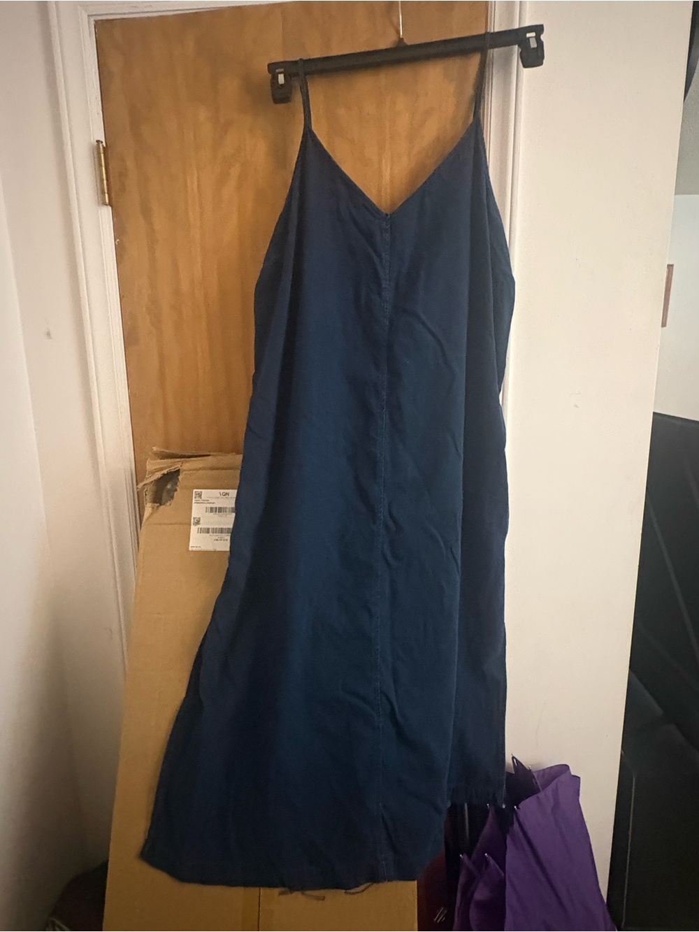a.n.a Navy Blue Maxi Slip Dress with V-Neck